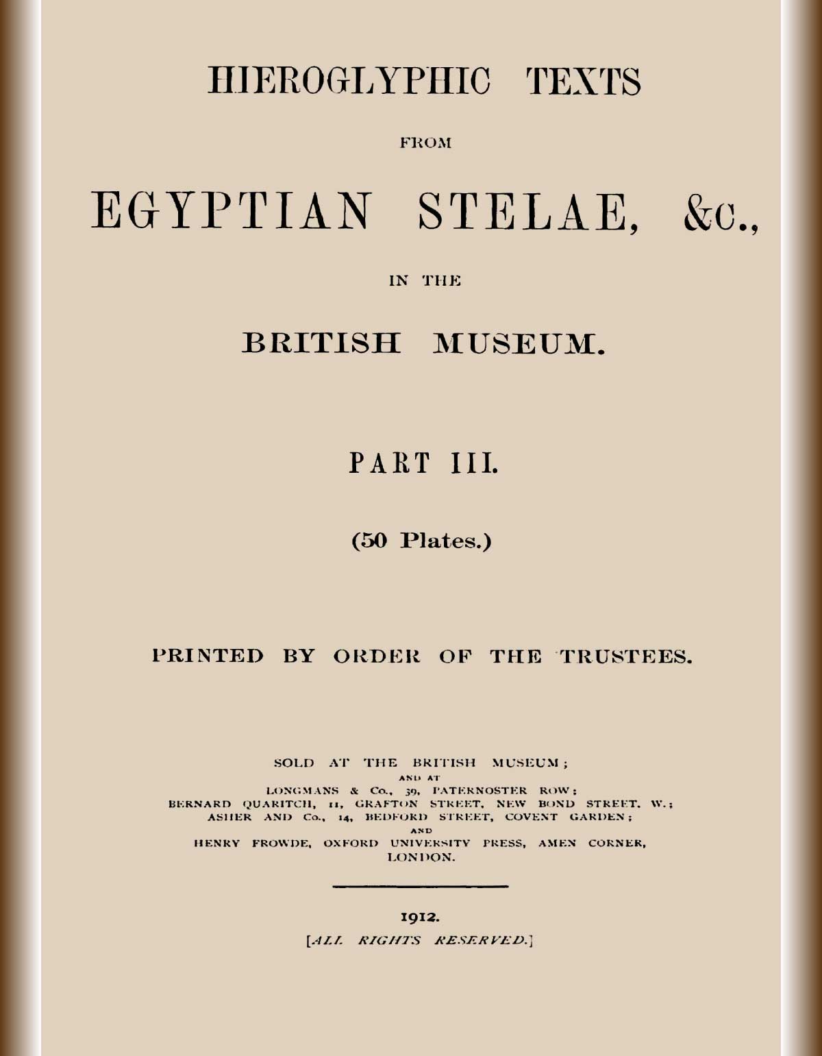 Hieroglyphic texts from Egyptian stelae, &c., in the British Museum. Part 3-cover