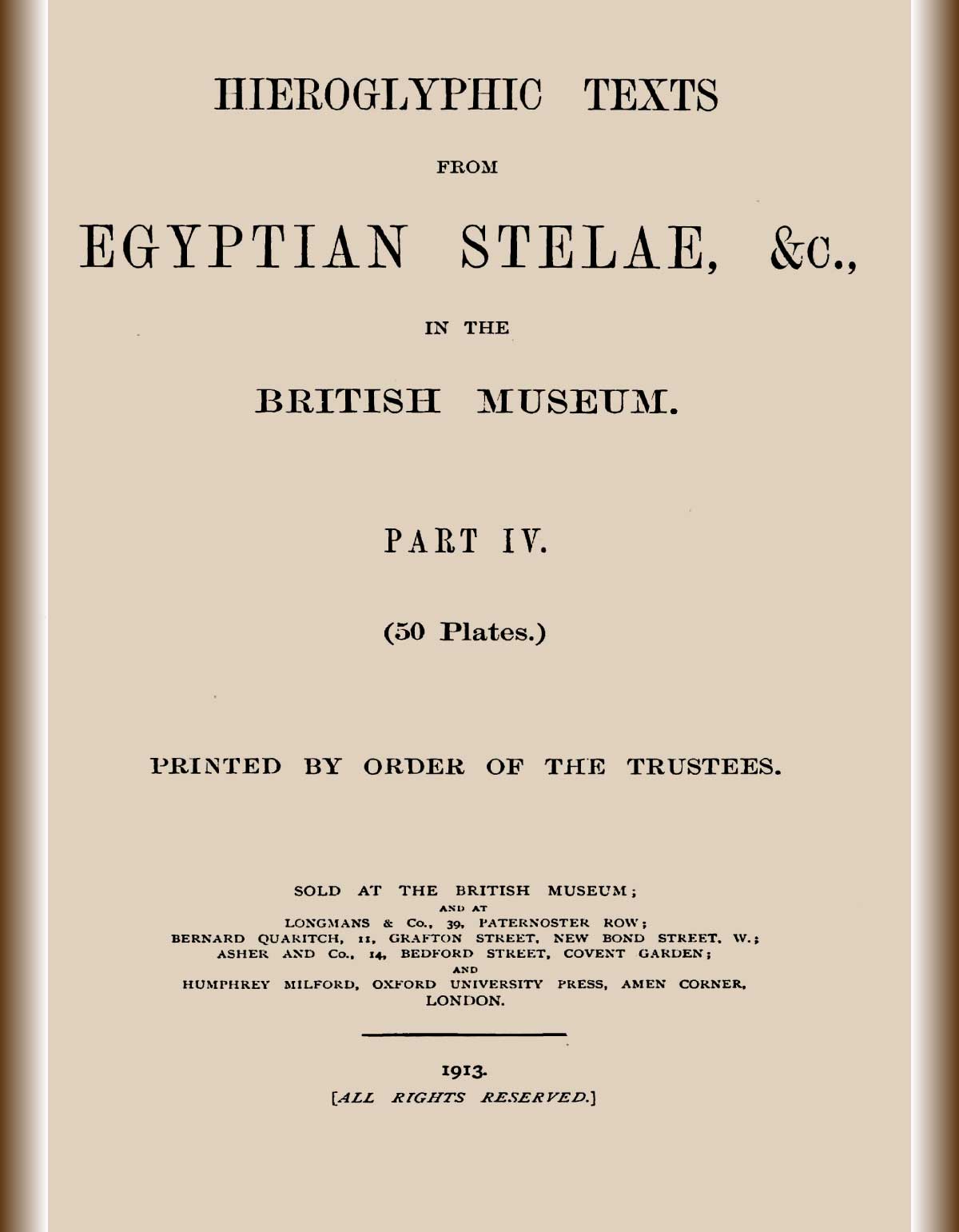 Hieroglyphic texts from Egyptian stelae, &c., in the British Museum. Part 4-cover