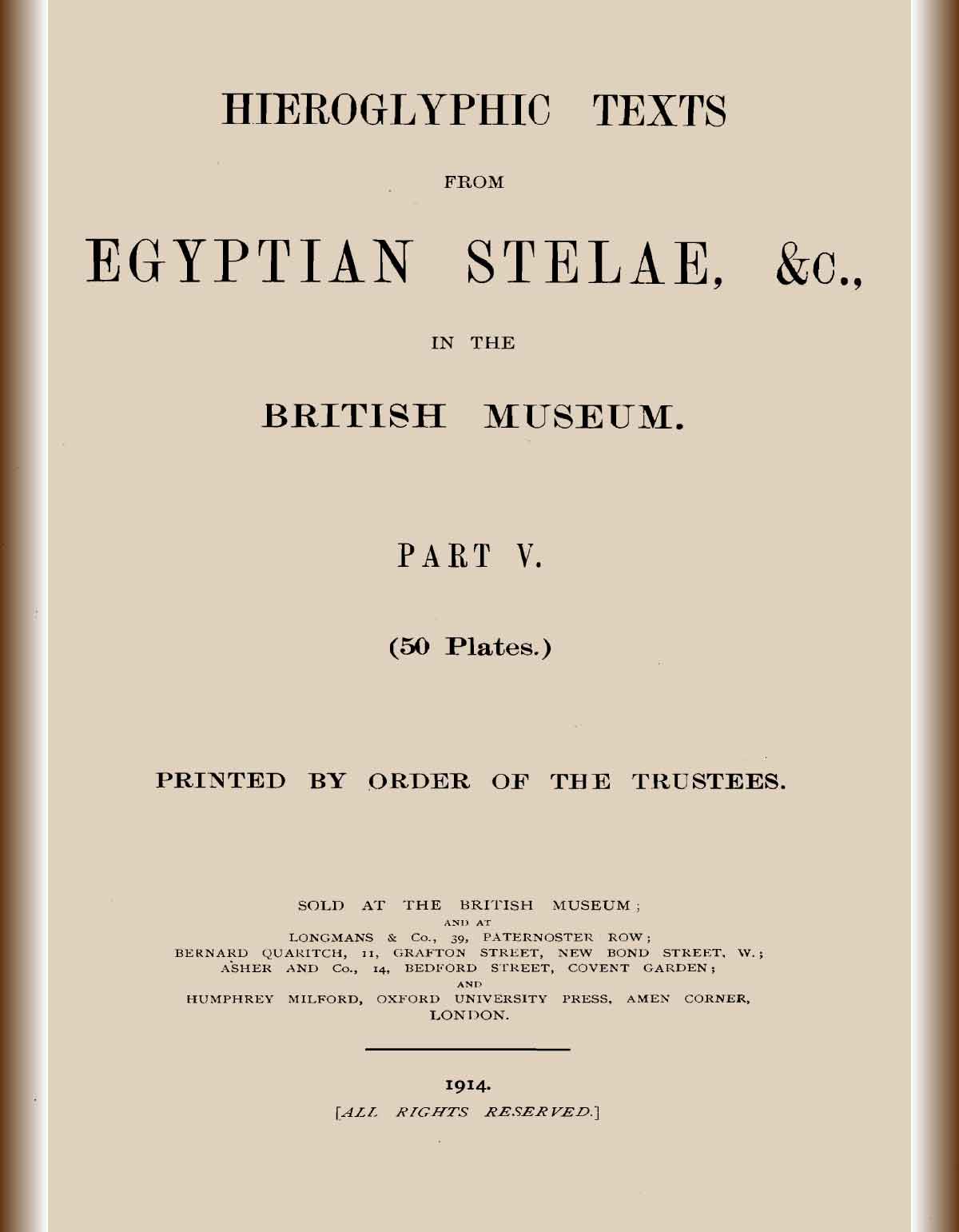 Hieroglyphic texts from Egyptian stelae, &c., in the British Museum. Part 5-cover