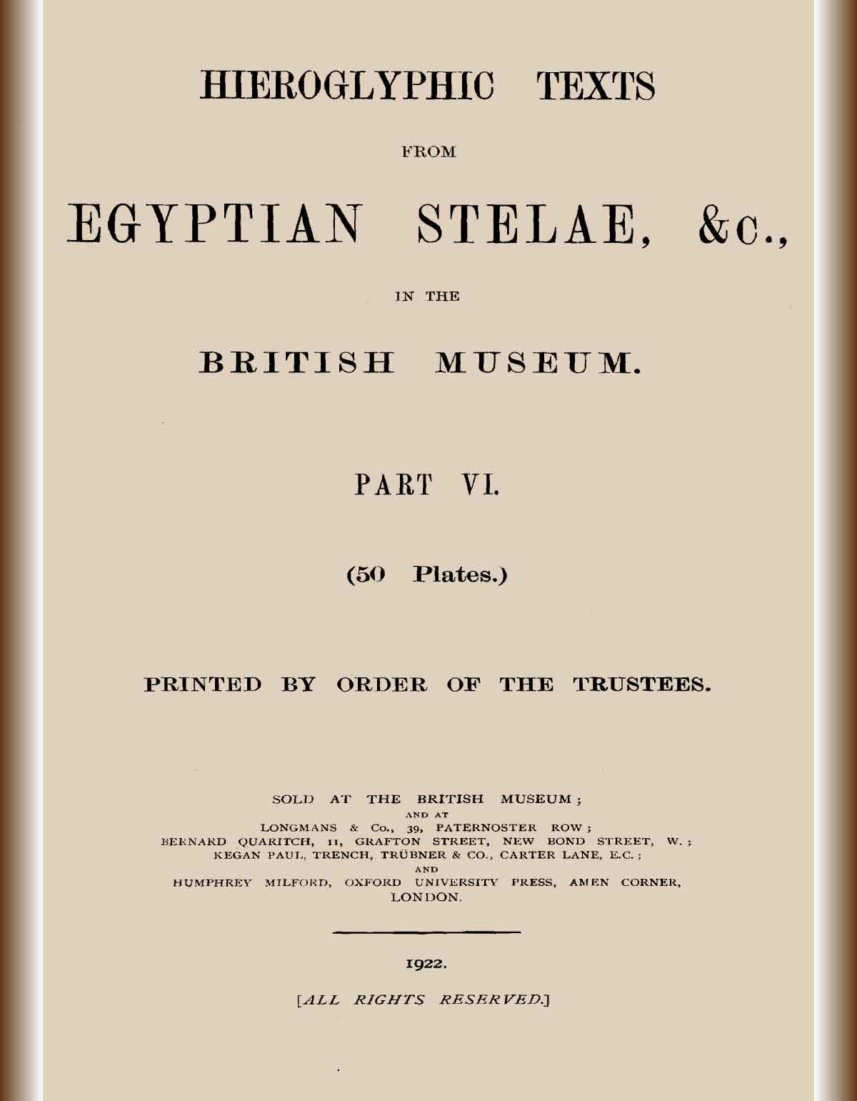 Hieroglyphic texts from Egyptian stelae, &c., in the British Museum. Part 6-cover