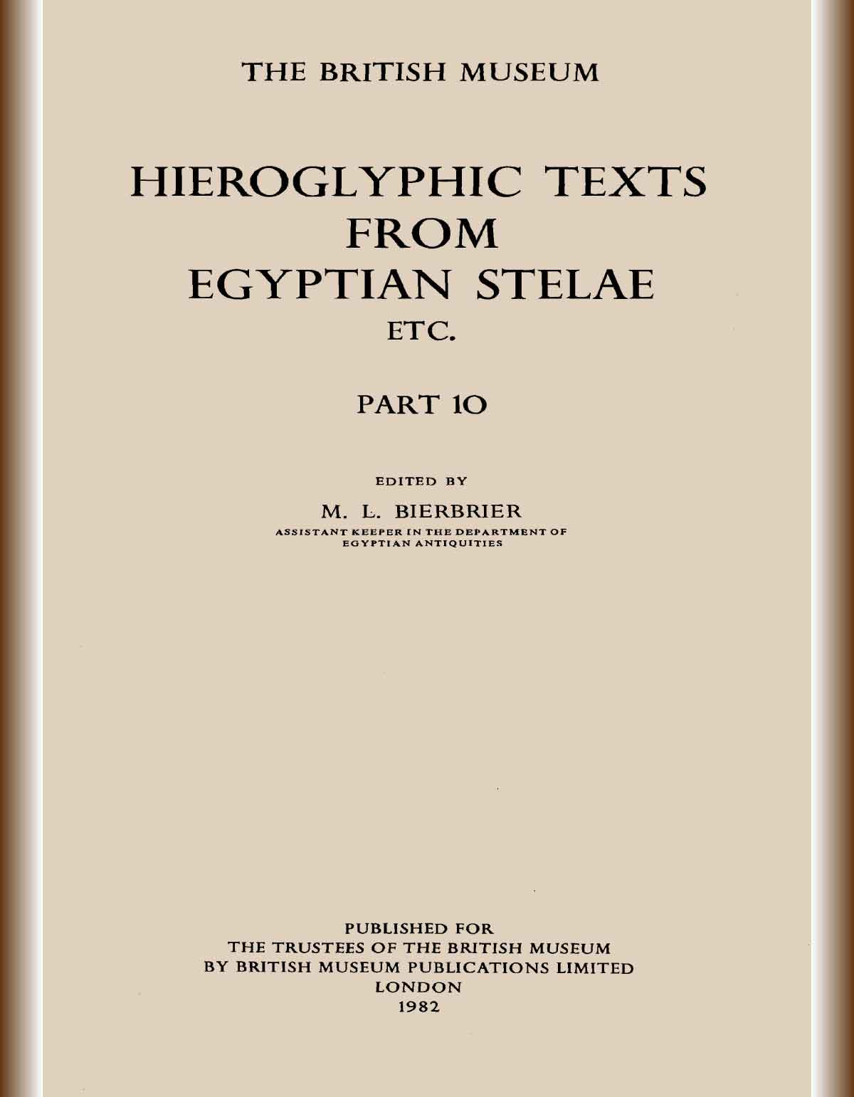 Hieroglyphic texts from Egyptian stelae etc. Part 10-cover