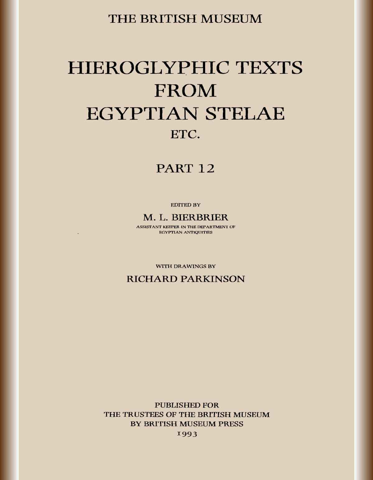 Hieroglyphic texts from Egyptian stelae etc. Part 12-cover